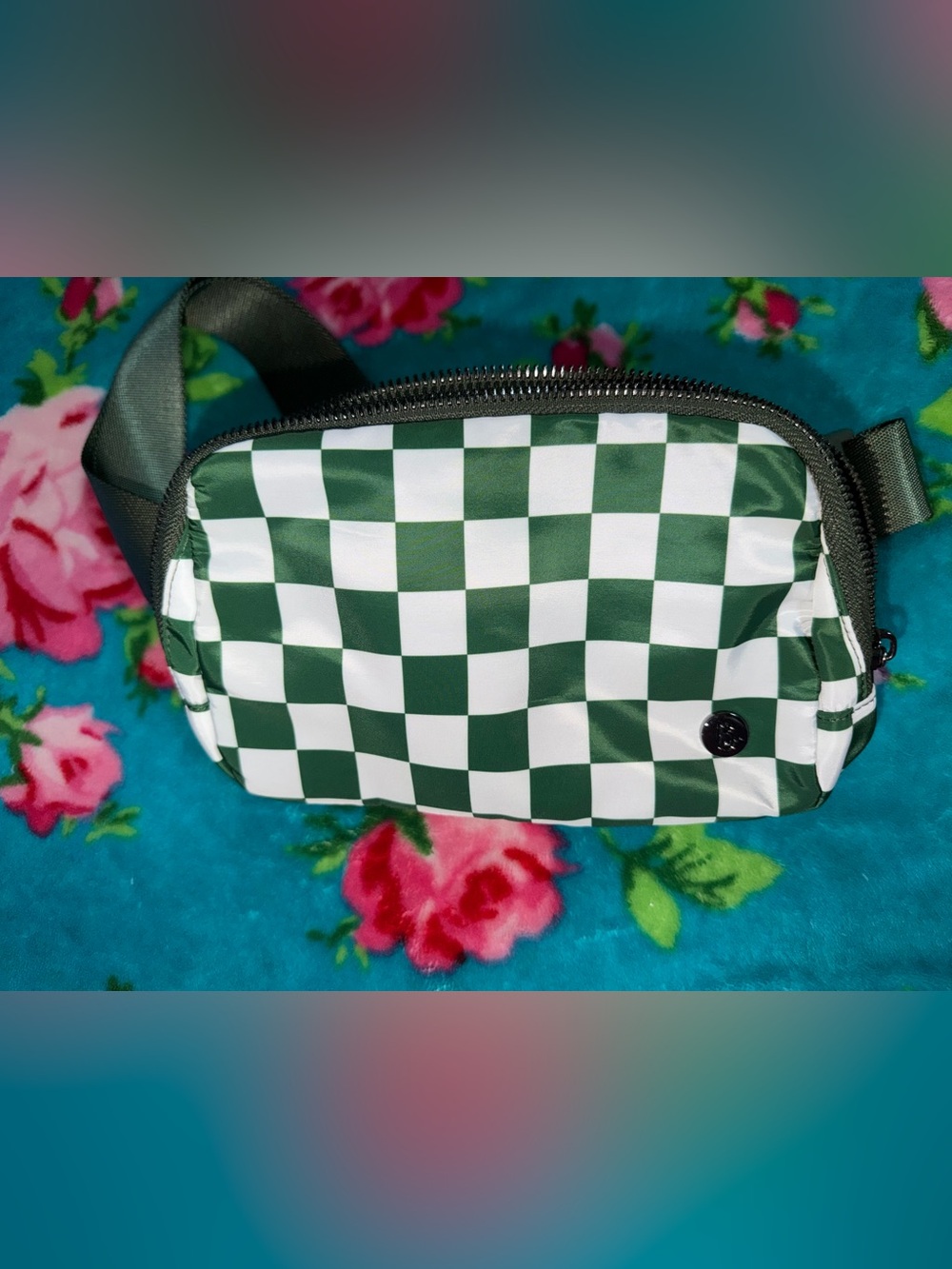 Green and White Checkered Crossbody Bag; never used